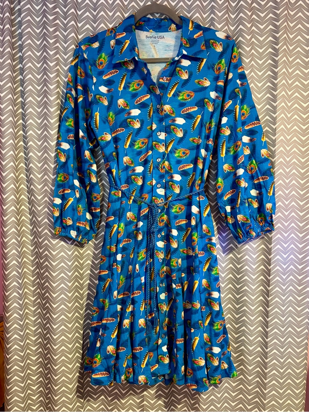 NWT Svaha USA | Feather Print Twirl Dress, Large